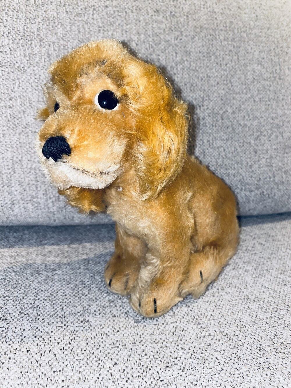 9” Antique Steiff Dog Puppy Stuffed Animal 1950s 1960s Made In Germany Button